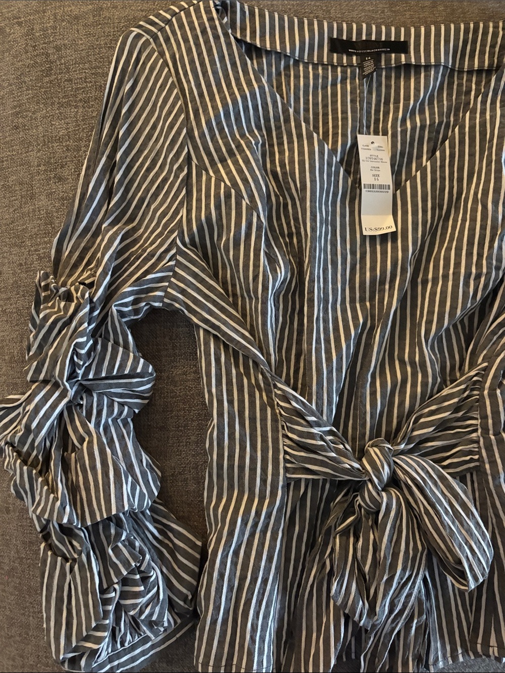 White House Black Market Black & White Striped Tie-Front Blouse - Picture 2 of 3
